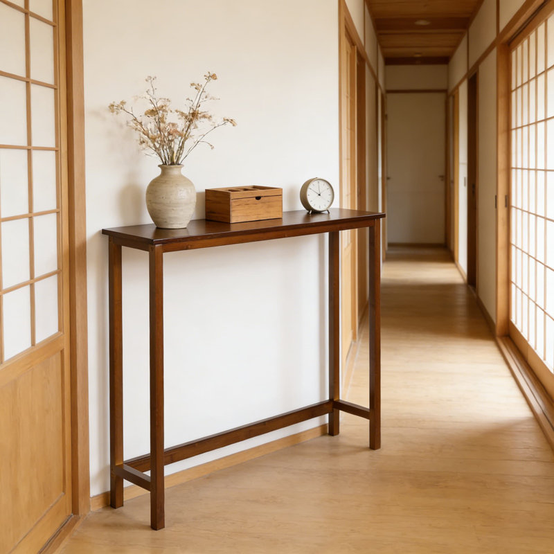 George Oliver Slim Bamboo Console Table For Narrow Spaces, Solid